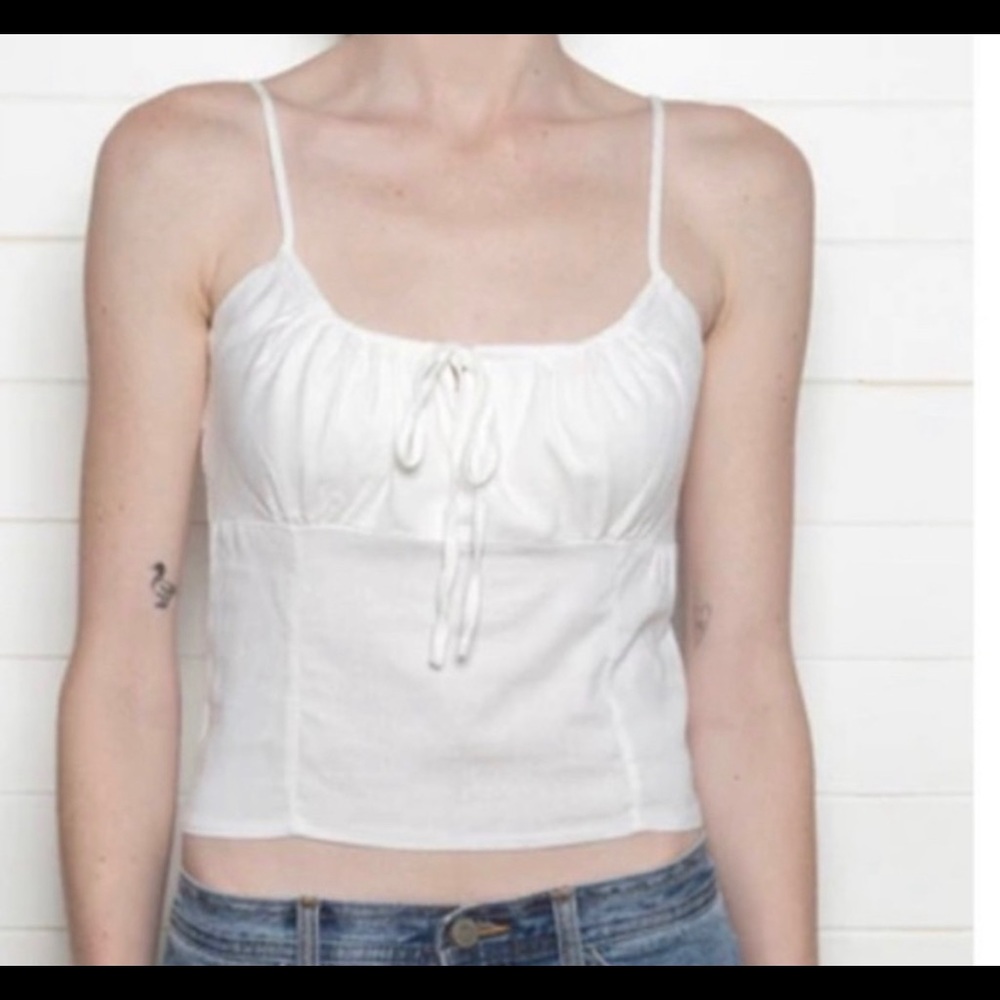 White tank adjustable straps tie in front new with tags